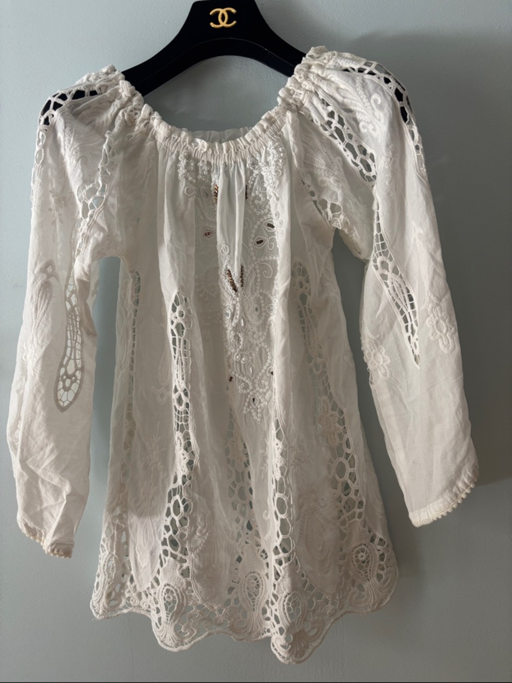 Embroidered Beaded Long Sleeve Cotton Tunic / Cover Up Taj by Sabrina - Small